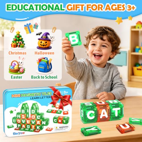 Magnetic Tiles Learn Letters Magnetic Building Blocks for Kids Ages 3-12 | Double-Sided Uppercase & Lowercase Magnetic Letter Preschool Learning Toys, Educational STEM Toys & Back to School Supplies - size: Magnetic Letters Set