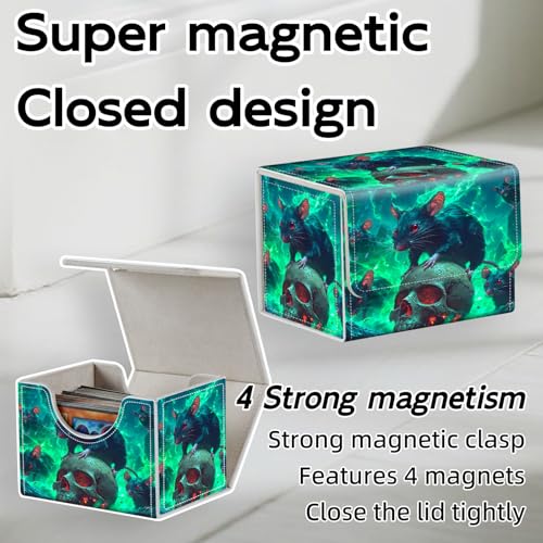 Trading Card Storage Box, Holds 100+ for MTG Cards, Premium PU Leather with Magnetic Closure, Glowing Skull With Rats All Around Durable Deck Box for Magic the Gathering, Trading Card Games - color: Glowing Skull With Rats All Around