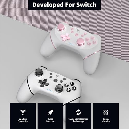 AceGamer Wireless Pro Controller for Nintendo Switch/Lite/OLED/Switch 2/PC, 2 pack, Hall Effect Joystick for Switch 2 Pro Controller with Wake-Up/Dual Vibration/Turbo/Ergonomic ! (White and Pink) - color: White and Pink