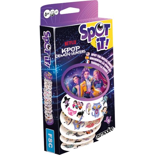 Spot It! K-Pop Demon Hunters Card Game (Eco Blister) | Fast-Paced Matching Game Featuring Characters, Icons & Symbols from K-Pop Demon Hunters, Ages 6+, 2-8 Players, 15 Mins