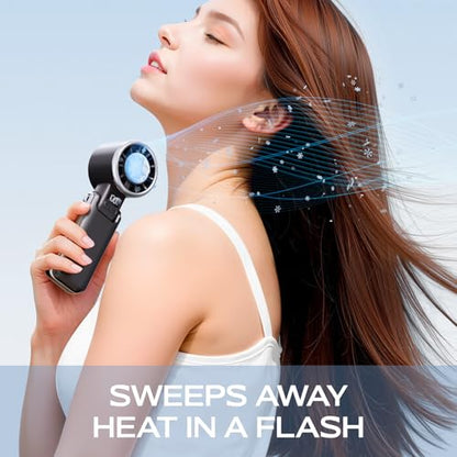 SHEWIND Portable Handheld Fan with Ice Cooling-5 Gear High Speed Turbo Personal Fan Rechargeable,Up to 13 Hrs,Mini Fan Handheld,Europe Travel Essentials Accessories, Beach Vacation, Gifts for Women - color: Black