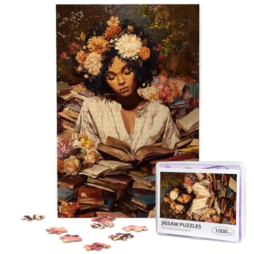 African American Woman Jigsaw Puzzles 1000 Pieces for Adults Black Women Reading Book Wooden Puzzle with Letters on Back Challenging Family Activity Games - color: Afr Book 01, size: 1000PCS