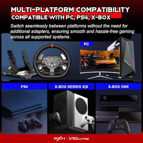 PXN V10 Ultra Direct Drive Racing Wheel & Pedals, 3.2Nm Force Feedback | 10.6'', 4 Paddle Shifters, Hall Effect 2-Pedal Set - Gaming Steering Wheel for Xbox Series X|S, Xbox One, PS4 & PC