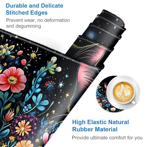 Large Mouse Pad and Keyboard Wrist Rest, Desk Pad for Keyboard and Mouse, 4-in-1 Large Gaming Mouse Pad with Wrist Support, Desk Mat for Home Office Study Game,Black Cat Flower - color: Black Cat Flower