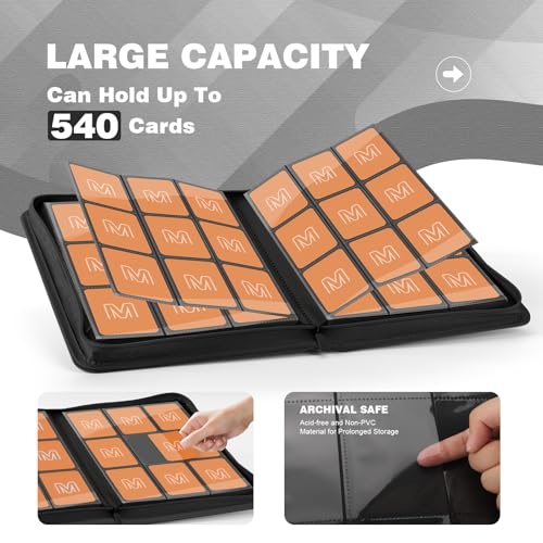 Trading Card Binder with 9 Side Loading Pocket Card Album Hold Up to 540 Cards PU Card Collection Binder, Collectible Albums Card Folder for MTG, TCG, Sports Cards - color: 9-Black