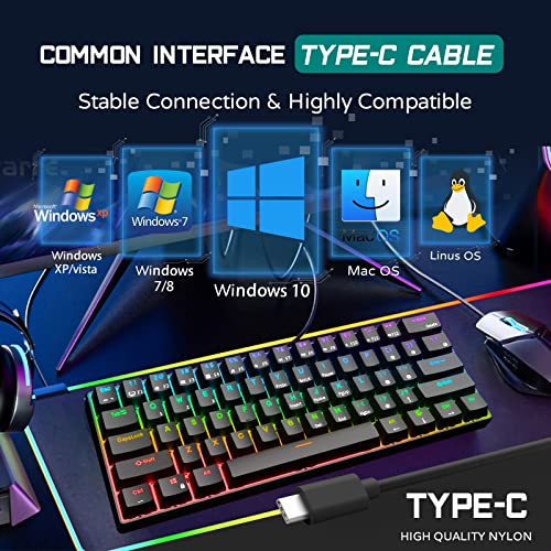 RK ROYAL KLUDGE RK61 Wired 60% Mechanical Gaming Keyboard Programmable QMK/VIA RGB Backlit 61 Keys Ultra-Compact Hot Swappable Blue Switch Black - color: Black, size: Hot-Swappable Blue Switch