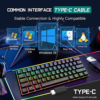 RK ROYAL KLUDGE RK61 Wired 60% Mechanical Gaming Keyboard Programmable QMK/VIA RGB Backlit 61 Keys Ultra-Compact Hot Swappable Blue Switch Black - color: Black, size: Hot-Swappable Blue Switch