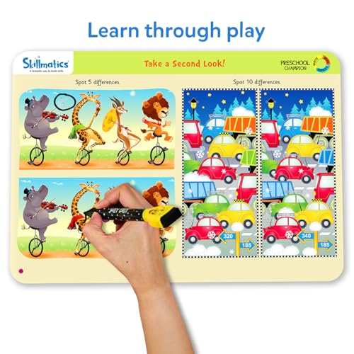 Skillmatics Educational Game : Preschool Champion | Reusable Activity Mats with 2 Dry Erase Markers | Gifts & Preschool Learning for Ages 3-6 | Write and Wipe Boards with 2 Dry Erase Markers, Learning & Travel Toy, Screen-Free, Gift for Kids Ages 3, 4, 5,