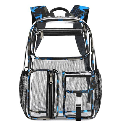 Large Clear Backpack Heavy Duty For Stadiums Events,16in TPU Blue BookBag | Large capacity See Through strong Plastic backpack Stitch Durable Design 6-Pocket For School carry Airport Quick Security - color: Blue