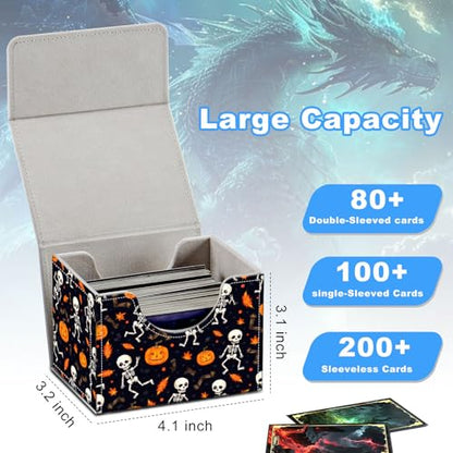 Skeletons and Pumpkins Deck Box for MTG Commander | Holds 100+ Double-Sleeved Cards | Strong Magnetic TCG Card Case for Collectible Games - color: Skeletons and Pumpkins