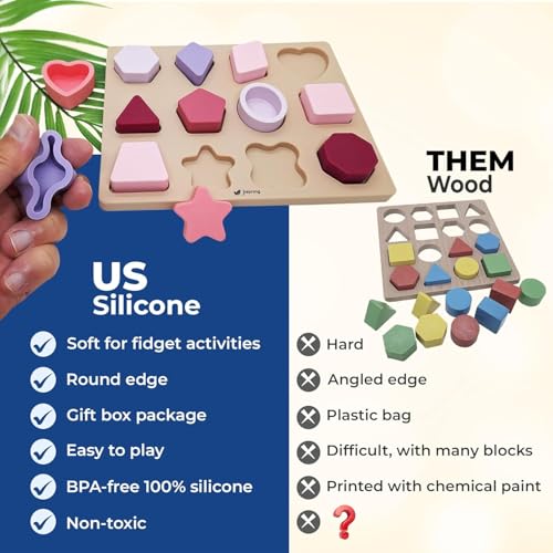 Jispring [100% Silicone] Shape Puzzles for Dementia, Products for Elderly, Cognitive Matching Games, Fidget Sensory Toys for Alzheimers, Dementia Activities for Seniors, Anxiety Relief Tiles - style: Shapes