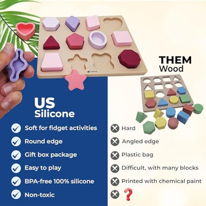 Jispring [100% Silicone] Shape Puzzles for Dementia, Products for Elderly, Cognitive Matching Games, Fidget Sensory Toys for Alzheimers, Dementia Activities for Seniors, Anxiety Relief Tiles - style: Shapes
