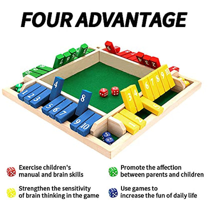 Nicecho Shut The Box Dice Game,2-4 Player Family Wooden Board Table Math Games for Adults and Kids, 8 Dices Classics Games for Classroom,Home,Party or Pub - size: 8.74 x 8.74 inches