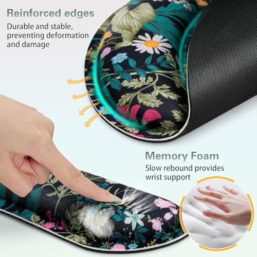 Mouse Pad with Wrist Rest Set, 3-in-1 Wrist Support Mouse Pad Set, Floral | Gaming MousePad with Anti-Skid Base,Ergonomic Mouse Pad,Memory Foam Keyboard Gel Wrists Rest - color: Flowers & Plants
