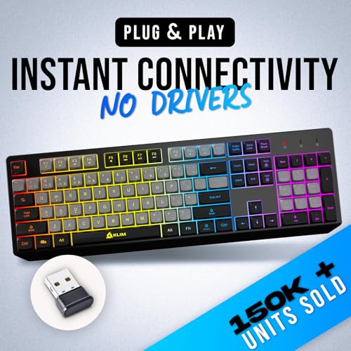 KLIM Chroma Wireless Keyboard – RGB Backlit Gaming, Rechargeable Battery, PC Keyboard, Durable & Water-Resistant, Compatible with PS4, PS5 & Mac - Black - color: Grey black