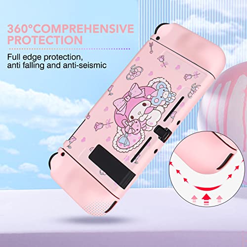 DLseego Cute Rabbit Switch Protective Case Dockable Soft Silicone Shell Shockproof Scratch Resistant Cover Joy Con Skin with 4PCS Lovely Thumb Grips Caps - color: Pink Rabbit