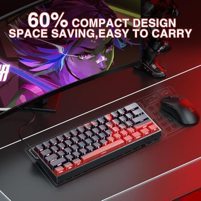 AULA WIN60 HE MAX - 60% Mechanical Gaming Keyboard Wired, Hall Effect Magnetic Switches Hot Swappable, Adjustable Actuation Rapid Trigger Mode, 8000 Hz Polling Rate, 60 Percent Keyboard Compact Design - color: Red