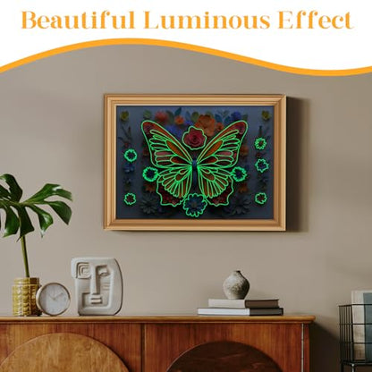 1000 Piece Puzzle for Adults Butterfly Noctilucous Jigsaw Puzzles - Challenging 3D Puzzles Stunning Flower Art Wall Decor, Gift for Adult Puzzle Lovers (27.5x19.6 Inch)