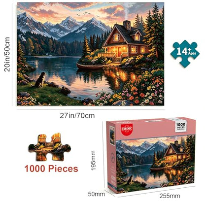 1000 Piece Puzzle for Adults, 20 x 27 inches Jigsaw Puzzles - Lake | Tight Piece Fit, 1:1 Reference Poster, Lettered Back, Minimal Puzzle Dust, Vibrant Colors, 2mm Extra-Thick Pieces - color: 1000 Pieces-mountain Lake Cabin