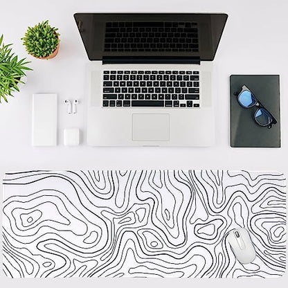 Large Gaming Mouse Pad, White Topographic Mousepad Desk Mat for Gaming Office, Long XL Mouse Pads Keyboard Pad Desk Pad for Computer Laptop 31.5''x11.8''