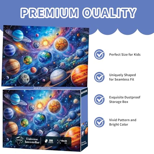 Puzzles for Kids Ages 6-8 8-10 Year Old, Solar System Planets 200 Pieces Jigsaw Puzzles for Kids Ages 10-12, Learning Educational Toys for Boys and Girls Ages 6 7 8 9 10 11 12 Year Old - style: 200pieces