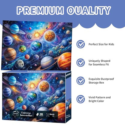 Puzzles for Kids Ages 6-8 8-10 Year Old, Solar System Planets 200 Pieces Jigsaw Puzzles for Kids Ages 10-12, Learning Educational Toys for Boys and Girls Ages 6 7 8 9 10 11 12 Year Old - style: 200pieces