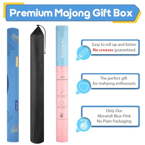 Mahjong Mat & Mah Jongg Mat for Table - Waterproof & Silent, 3mm Thick Non-Slip Game Pad with Unique Designs, Carry Bag & Gift Tube - Premium Mahjongg Accessories（31.5" x 31.5"） Blue - color: Blue