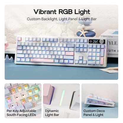 EPOMAKER TH108 V2 PRO Full Size Mechanical Keyboard with Screen&Knob, 10000mAh, BT/2.4Ghz, Mac Modifier PBT Keycap, Hot Swap, RGB, Gasket, Wireless Gaming Keyboard for Mac/PC (Blue, Sea Salt Silent) - color: Blue, size: Sea Salt Silent