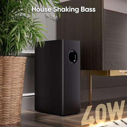 RIOWOIS Sound Bar with Subwoofer, Home Theater Surround System for TV PC | 5" Subwoofer, Bass Reflex Port, Support Optical/AUX/Bluetooth 5.3 Input, Adjustable Bass, Horn tweeter drive, Wall-mountable - size: 17-inch PLUS