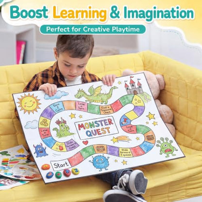 Zhanmai 4 Pcs Folding Blank Game Board 18 x 27 Inches Make Your Own Game Board, Quad Fold Dry Erase Blank Games Boards for School Classroom DIY Games Activities (6 Folds) - style: 18 x 27 in