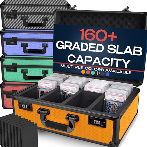 VALUN ORANGE 160+ Slab Graded Card Storage Box (4 ROWS); Durable Sports, PSA Card Storage Box - Organizer Slab for Your Collection - For Baseball, Football, TCG, MTG Cards - Top Loader Design - color: Orange, size: 160 Slabs
