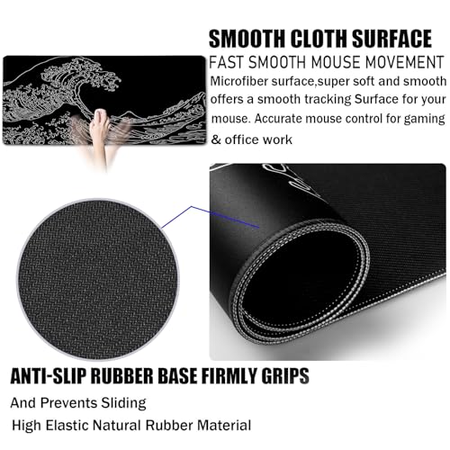 TEDNETGO Extra Large Mouse Pad, Gaming Mouse Pad, Waterproof Extra Large Mousepad with Stitched Edges, Non-Slip Base Keyboard Pad for Gamer, Office & Home, 31.5 x 15.8, Sea Wave - color: Sea Wave, size: 31.5L x 15.7W inches