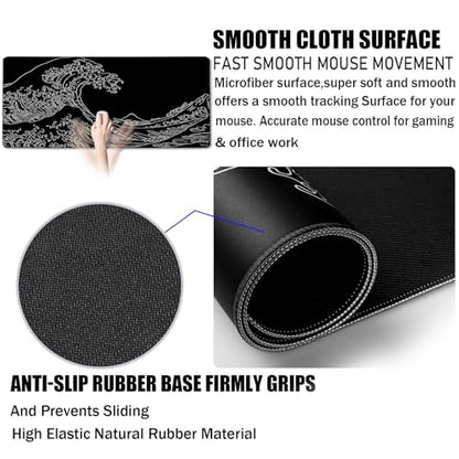 TEDNETGO Extra Large Mouse Pad, Gaming Mouse Pad, Waterproof Extra Large Mousepad with Stitched Edges, Non-Slip Base Keyboard Pad for Gamer, Office & Home, 31.5 x 15.8, Sea Wave - color: Sea Wave, size: 31.5L x 15.7W inches