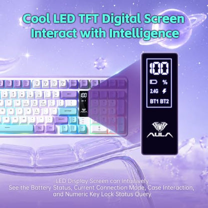 Aula S99pro V2 Wireless Gaming Keyboard,Silent Computer Keyboards,Creamy Membrane Keyboard with Number Pad,Tri-Mode Bluetooth/2.4GHz/USB-C,RGB Backlit,Digital Display Screen - Star Illusion Purple - color: Star Illusion Purple