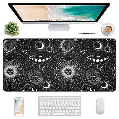 Extended Gaming Mouse Pad, XXL Large Desk Pad 30 x 14 Inch, Big Computer Keyboard Mousepad, Waterproof Mouse Mat with Stitched Edges and Non-Slip Base for Women Office Gaming, Sun Moon - color: Sun Moon