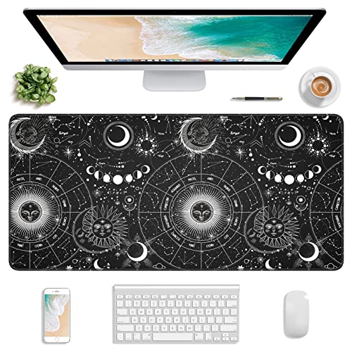 Extended Gaming Mouse Pad, XXL Large Desk Pad 30 x 14 Inch, Big Computer Keyboard Mousepad, Waterproof Mouse Mat with Stitched Edges and Non-Slip Base for Women Office Gaming, Sun Moon - color: Sun Moon