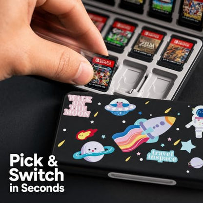 NANANINO Switch Game Case 24 Slots, Hard Shell Game Card Holder with Magnetic Closure, Portable Waterproof Switch Game Storage for Switch OLED, Lite & Switch 2 Travel Carry - color: Astronaut