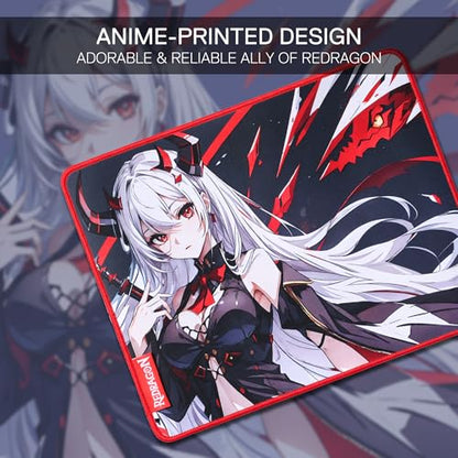 Redragon EISA P047S Anime Gaming Mouse Pad - Smooth Spandex Surface, Anti-Slip Rubber Base, Spill-Resistant, Durable 3mm Thick Design, 13 x 10 inches, Black - color: Black, size: 13L x 10W inches