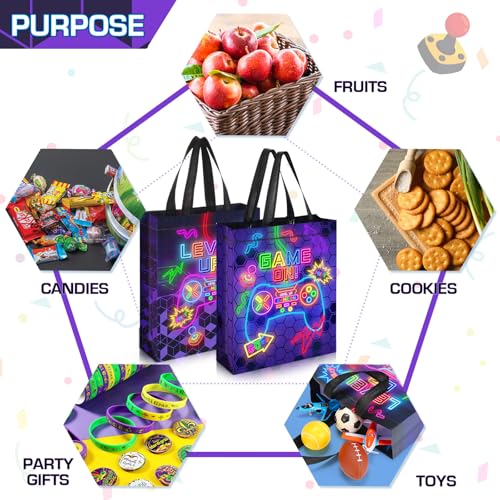 Sweetude 30 Pcs Video Game Gift Bag with Handle Game Party Supplies Reusable Gaming Neon Goody Bag, 2 Styles - style: Neon