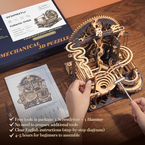 3D Wooden Puzzle for Adults, Marble Run Mechanical Model Kit with Gear Driven Ball Track, DIY Wooden Building Set, Brain Teaser STEM Craft Gift for Men, Women and Puzzle Lovers - color: Zxm-520-362pcs