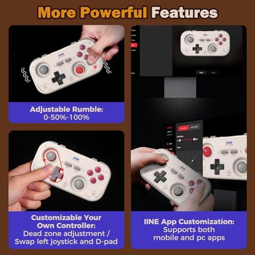 IINE Retro Pocket Game Controller with Hall Effect Joysticks, Switch 1 & 2 Compatible, Wireless Gamepad for Steam Deck, PC, Android, iOS, Customizable D-Pad, Vibration & Motion Control (Grey) - color: Grey
