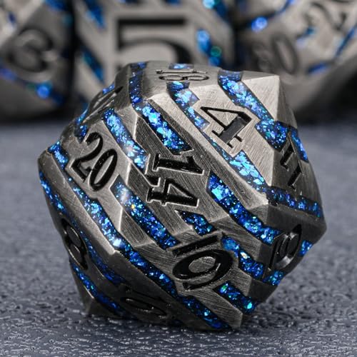 Metal Dice Set with Inlay Design, Heavy Zinc Alloy DND Dice for RPG & Tabletop Gaming - color: Ancient Nickel Blue