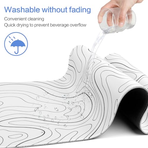 Large Gaming Mouse Pad, White Topographic Mousepad Desk Mat for Gaming Office, Long XL Mouse Pads Keyboard Pad Desk Pad for Computer Laptop 31.5''x11.8''