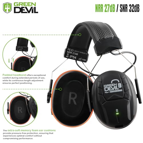 GREEN DEVIL Electronic Bluetooth Hearing Ear Protection Headphones With Boom Microphones 27dB Noise Cancelling Earmuffs - color: Orange
