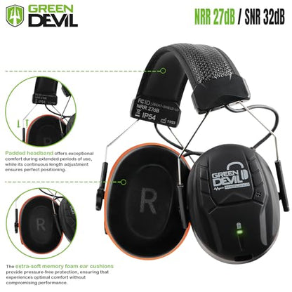 GREEN DEVIL Electronic Bluetooth Hearing Ear Protection Headphones With Boom Microphones 27dB Noise Cancelling Earmuffs - color: Orange