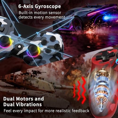 2 Pack Wireless Controller for PS4, Game Remote Controller Compatible with PS4/Slim/Pro/PC, Programmable, RGB Light, 1000mAh Battery, Dual Vibration, 6-Axis Gyro, Share, Touch Pad,Speaker&Audio Jack - color: Camo Red&Blue