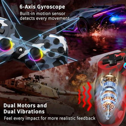 2 Pack Wireless Controller for PS4, Game Remote Controller Compatible with PS4/Slim/Pro/PC, Programmable, RGB Light, 1000mAh Battery, Dual Vibration, 6-Axis Gyro, Share, Touch Pad,Speaker&Audio Jack - color: Camo Red&Blue
