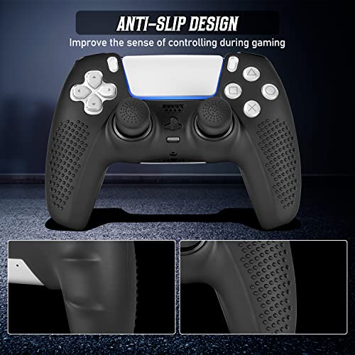 PS5 Controller Skin, Anti-Slip Soft Silicone Protective Cover Case for PlayStation 5 Controller Grip Accessories, 2 Pack with 8 x Thumb Grip Caps (Black&White) - color: Black&White