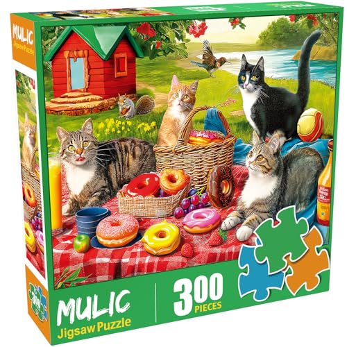 300 Piece Puzzles for Adults for Kids Clearance - Picnic Kittens and Donut | Donut Puzzle Gift for Kids - color: Picnic Kittens and Donut