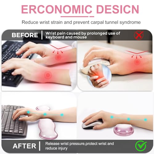 L-SPOUTTO Pink Striped Mouse Pad Set,Scalloped XXL Desk Mat + Ergonomic Mouse Wrist Rest + Gel Keyboard Wrist Rest for Keyboard 65%/75%,3in1 Large Desk Pad for Desktop Home Office Computer Game - color: Pink Striped